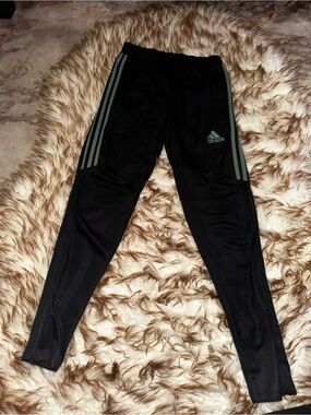 Adidas Black Track Pants with Olive Stripes